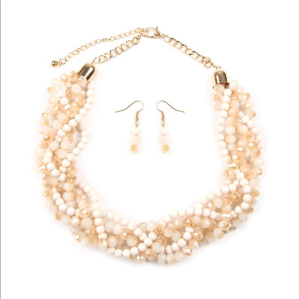Braided Glass Bead Statement Necklace